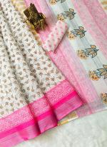 Linen Cotton White Casual Wear Printed Saree